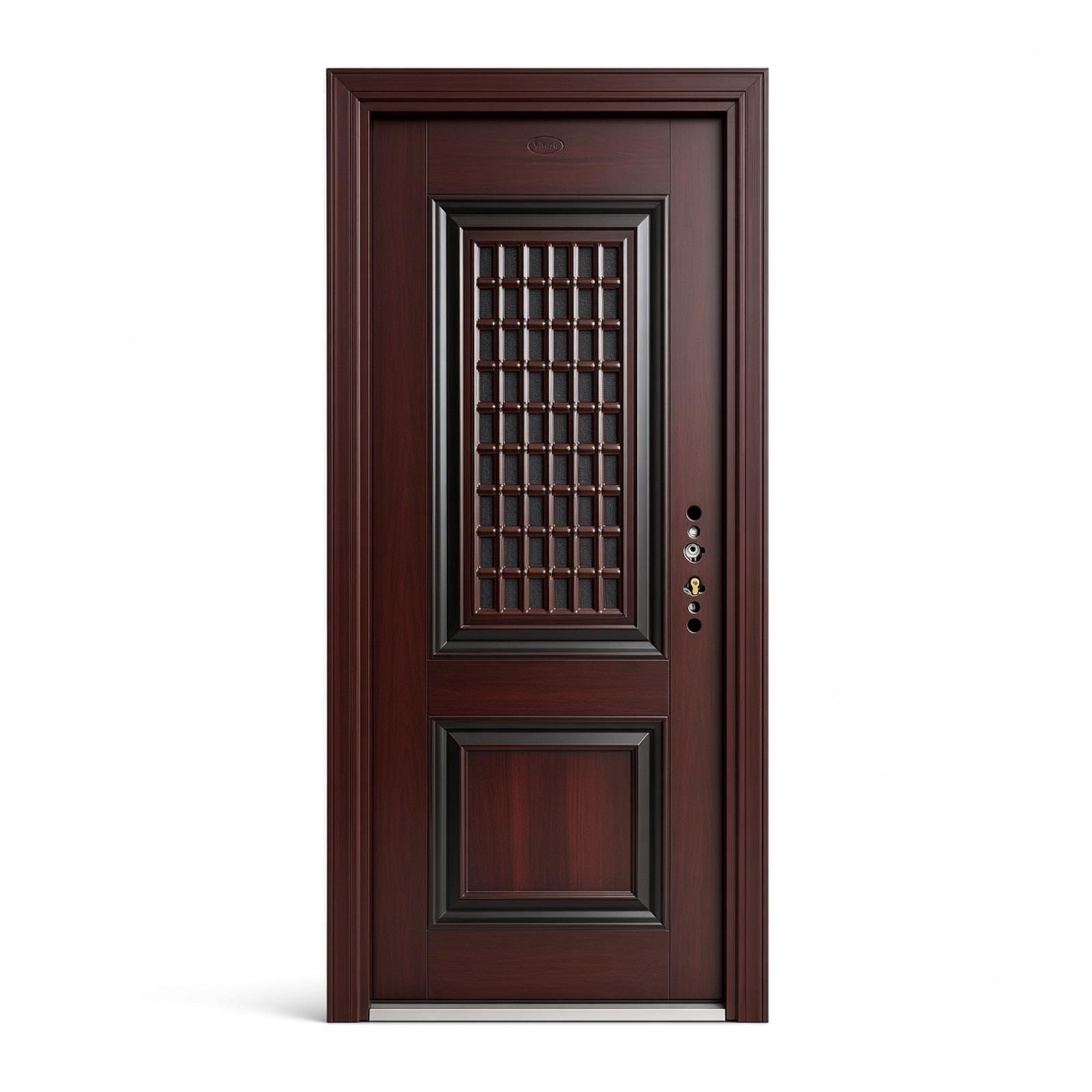 Vanric GradeA Steel Security Door Kitchen Door Mahogany Lattice Glass, 1.2192