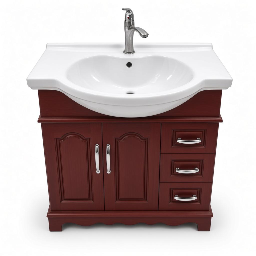 Bhub Mahogany Floor-Standing Bathroom Vanity Unit 800x500mm with Ceramic Basin and Single-Lever Bathroom with — Pieces